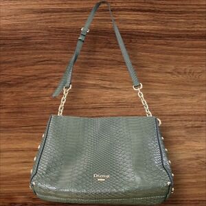 Dune London Snake Embossed Shoulder Bag Gold‎ Studs Chain Strap Green